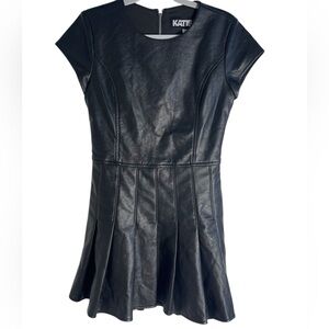 KatieJ NYC Junior Eddy Black Vegan Leather Pleated Mini Dress